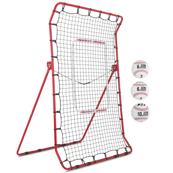 Pitch Back Baseball / Softball Rebounder Pro w/ 3 Progression Weighted Pitching Baseballs